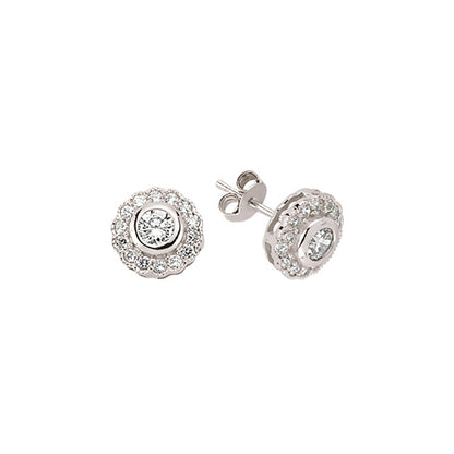 Silver  CZ Halo Stud Earrings - GVE393