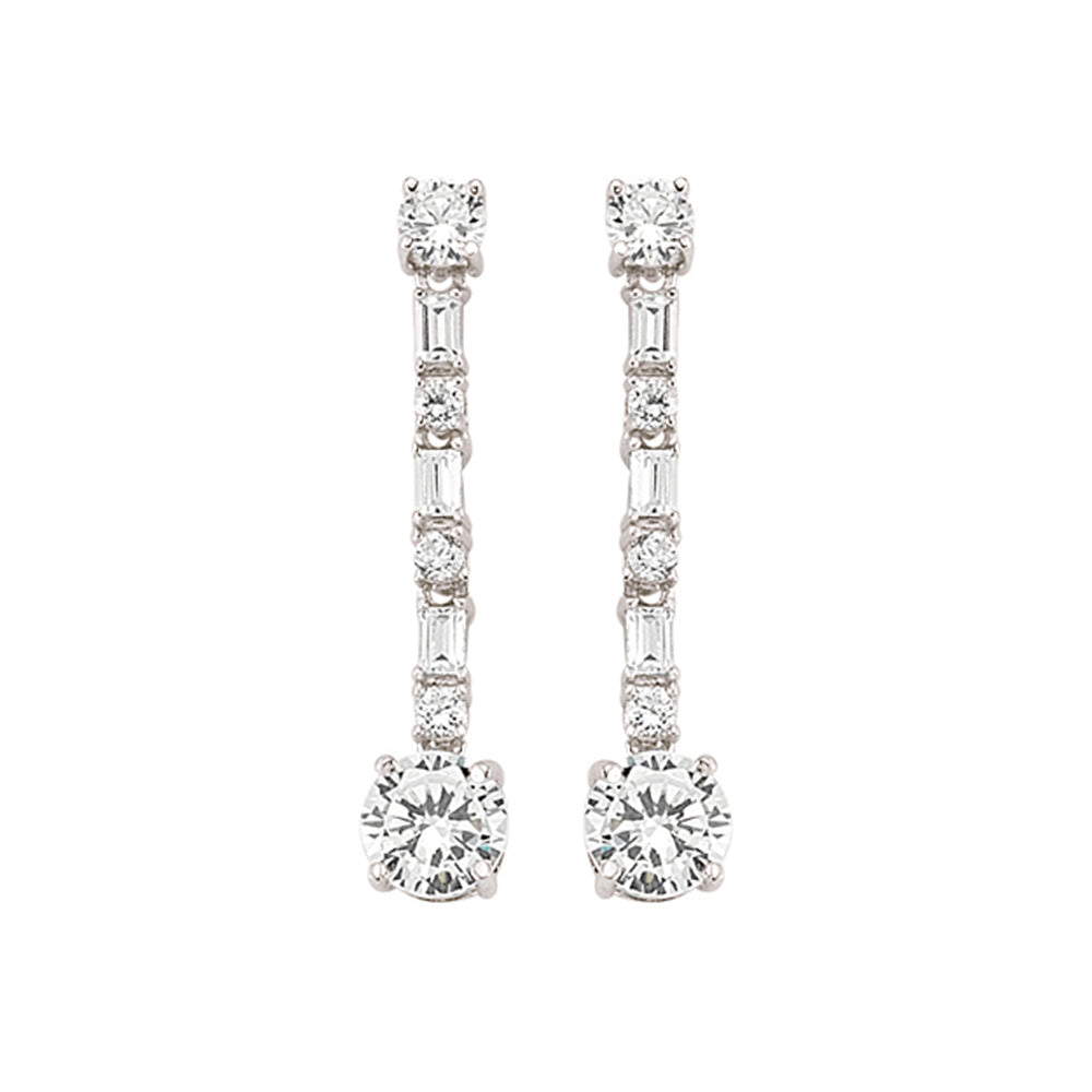 Silver  CZ Column Drop Stud Earrings - GVE394