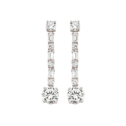 Silver  CZ Column Drop Stud Earrings - GVE394