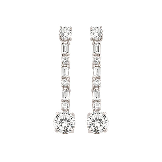 Silver  CZ Column Drop Stud Earrings - GVE394