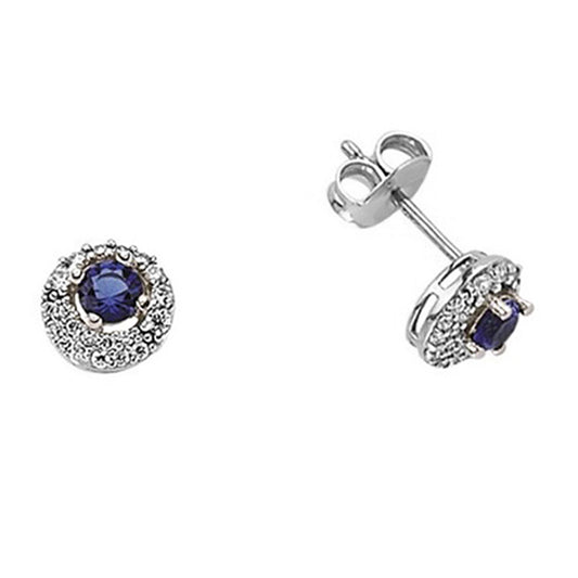 Silver  Blue CZ Halo Stud Earrings - GVE396SAP