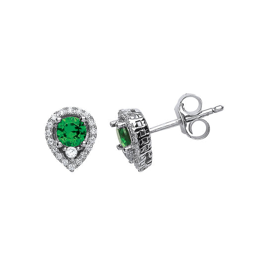 Silver  Green CZ Halo Tears of Joy Drop Earrings - GVE397EM