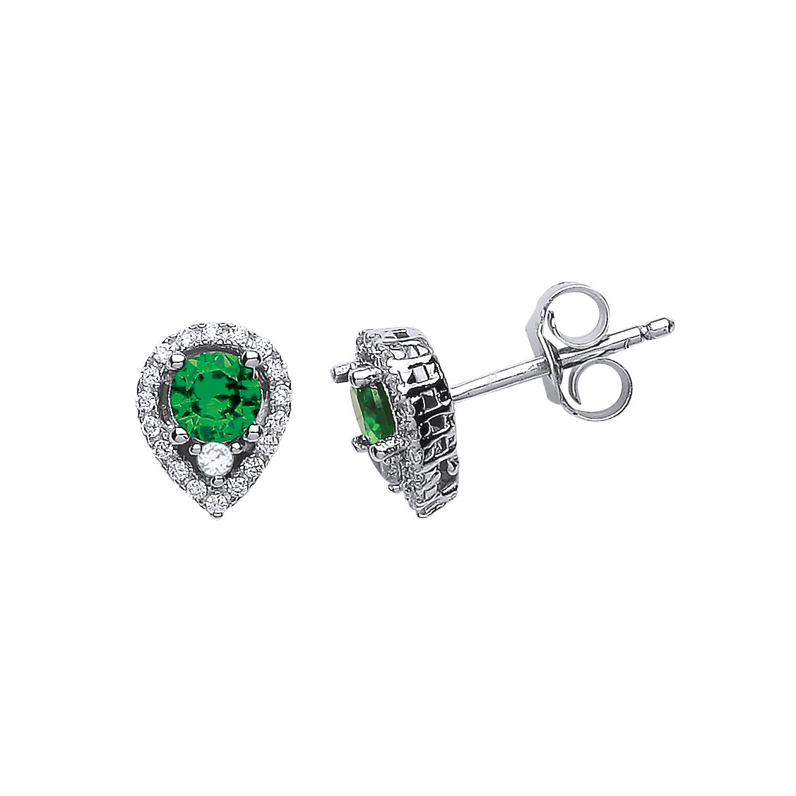 Silver  Green CZ Halo Tears of Joy Drop Earrings - GVE397EM