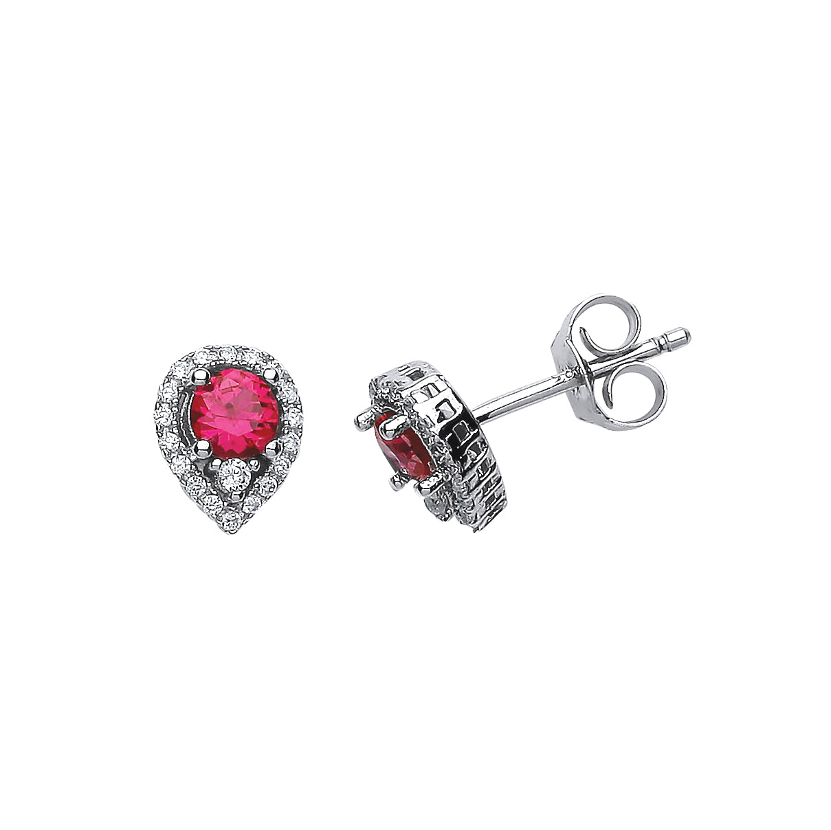 Silver  Red CZ Halo Tears of Joy Drop Earrings - GVE397RUBY