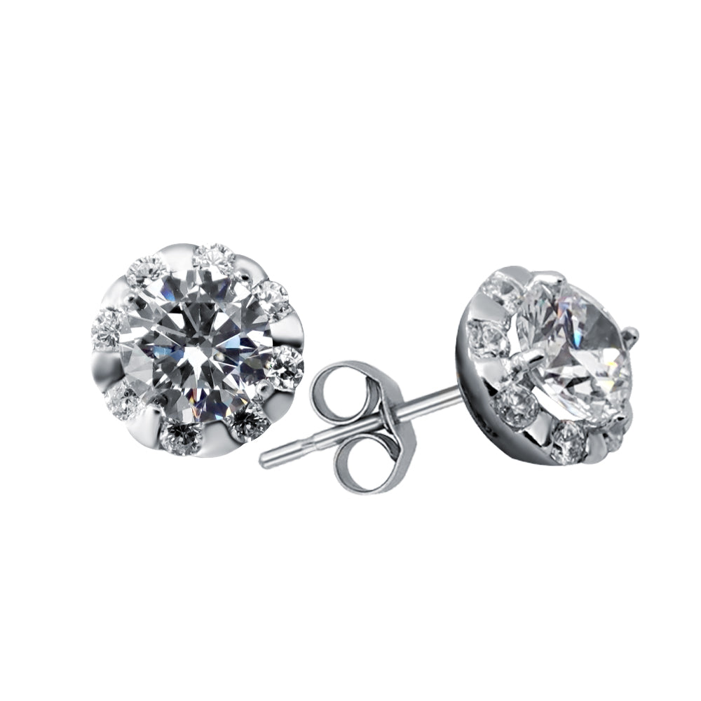 Silver  CZ Illusion Halo Stud Earrings - GVE403