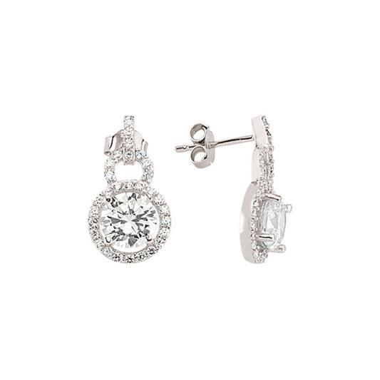 Silver CZ Halo Drop Earrings - GVE404