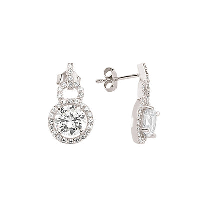 Silver  CZ Halo Drop Earrings - GVE404