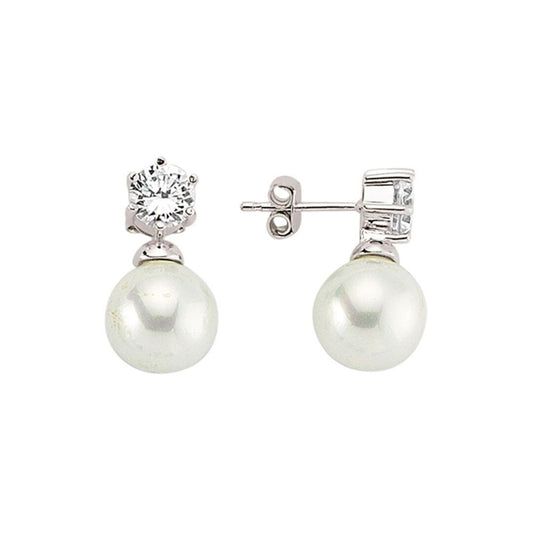 Silver CZ Pearl Solitaire Stud Earrings 11mm - GVE407