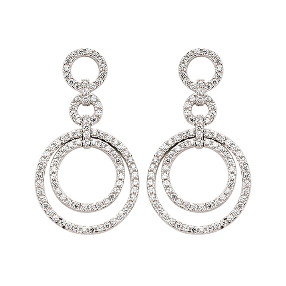 Silver  CZ Double Halo Stud Earrings - GVE409