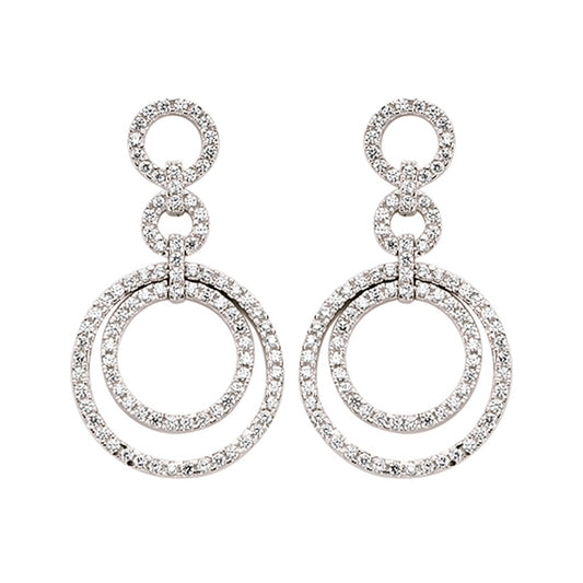 Silver  CZ Double Halo Stud Earrings - GVE409