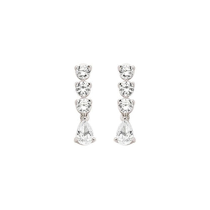 Silver  Pear CZ Trilogy Chain Drop Stud Earrings - GVE410
