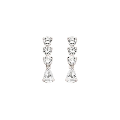 Silver  Pear CZ Trilogy Chain Drop Stud Earrings - GVE410
