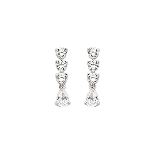 Silver  Pear CZ Trilogy Chain Drop Stud Earrings - GVE410