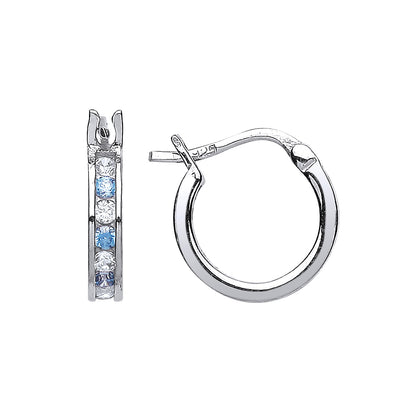 Silver  Light Blue CZ Channel Set Eternity Hoop Earrings 12mm - GVE416-AQU