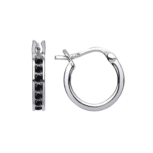 Silver  Black CZ Channel Set Eternity Hoop Earrings 12mm - GVE416-BLK