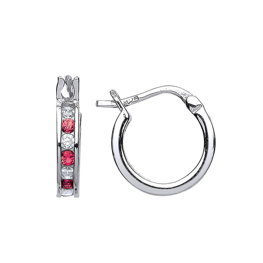Silver  Red CZ Channel Set Eternity Hoop Earrings 12mm - GVE416-RUB
