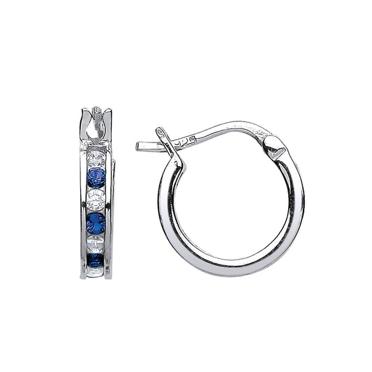 Silver  Blue CZ Channel Set Eternity Hoop Earrings 12mm - GVE416-SAP
