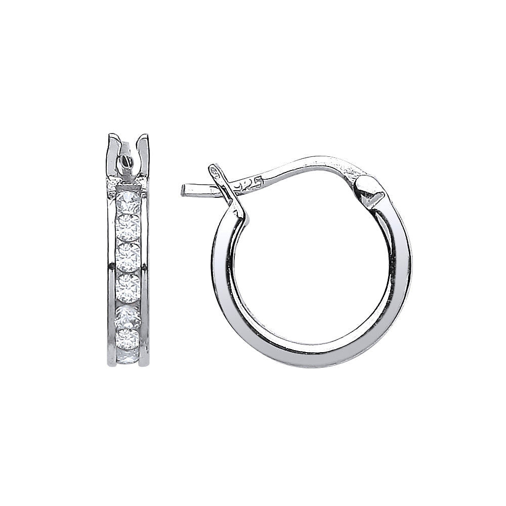 Silver  CZ Channel Set Eternity Hoop Earrings 12mm - GVE416