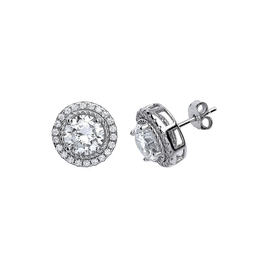 Silver CZ Halo Stud Earrings - GVE418