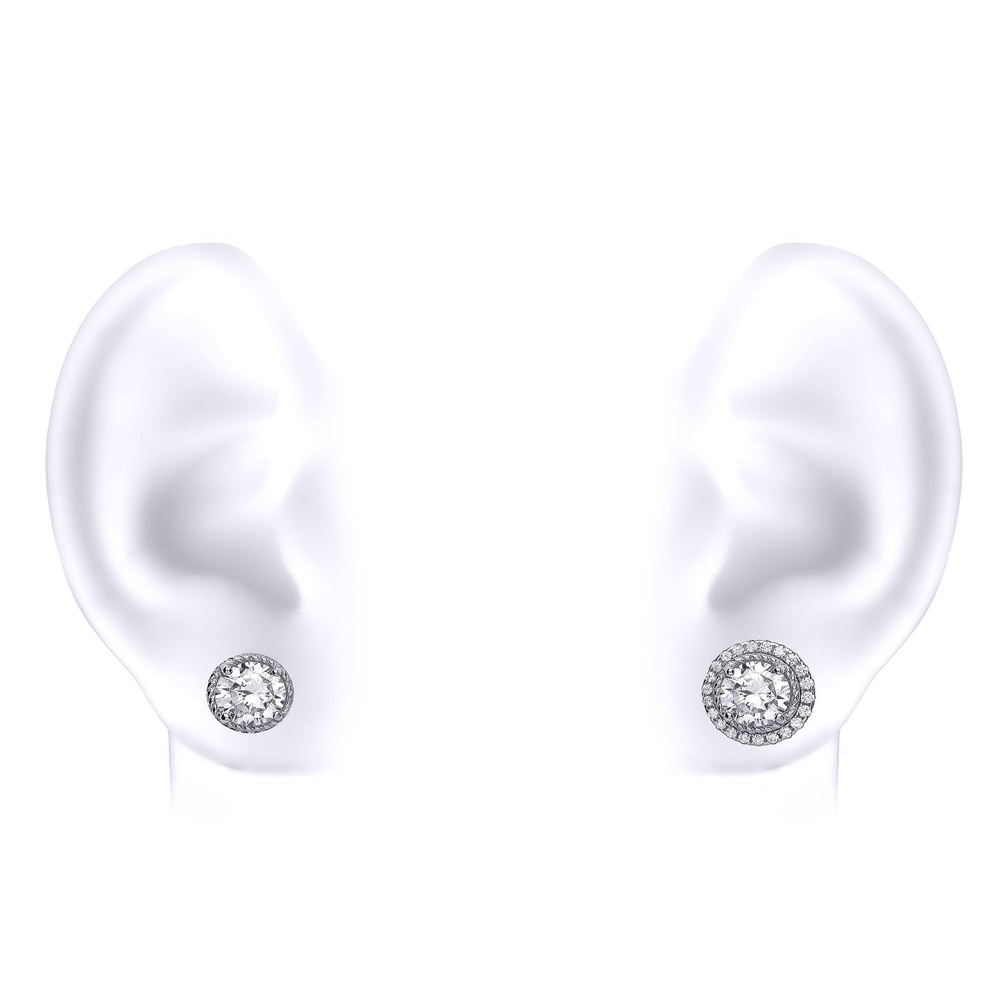 Silver  CZ Halo Stud Earrings - GVE418