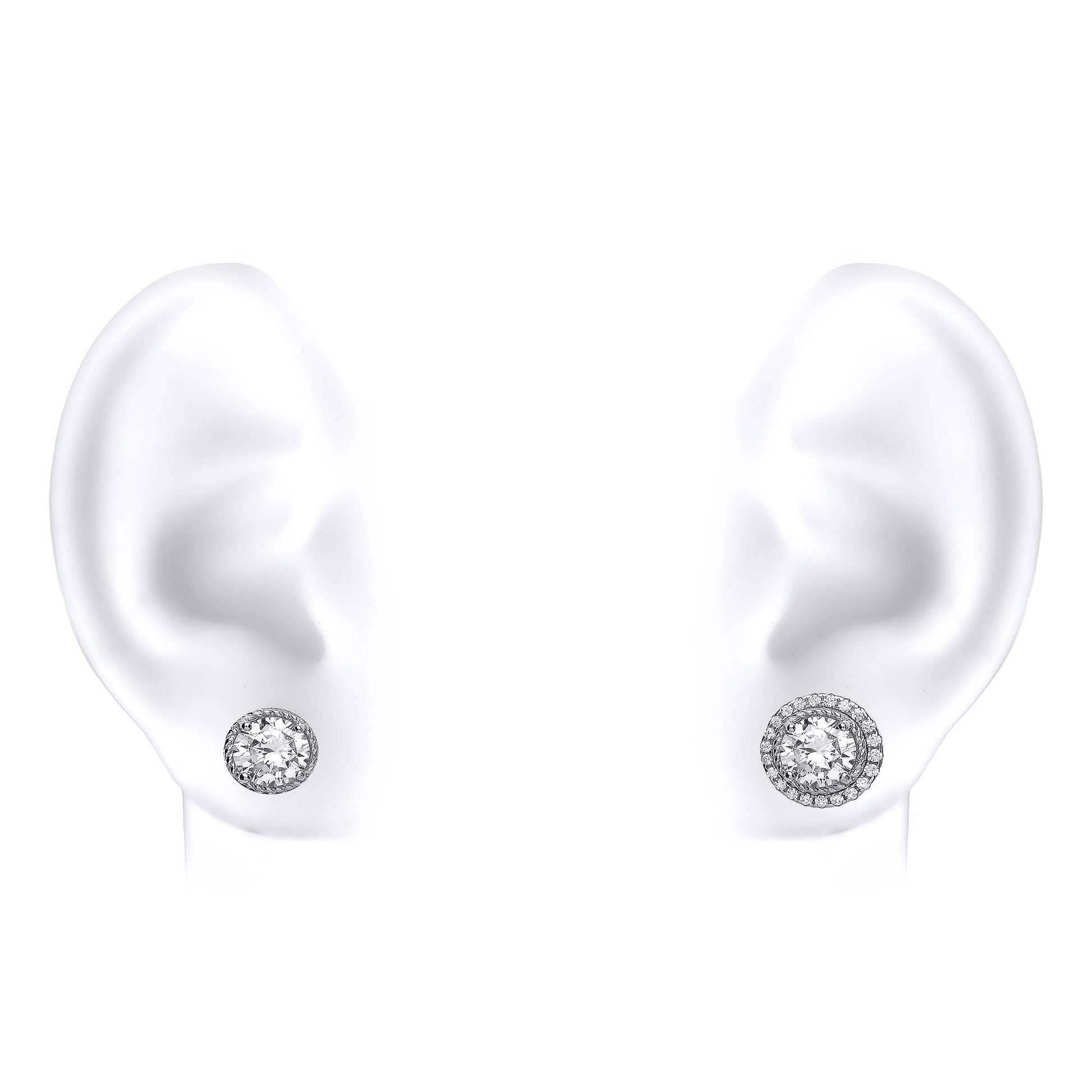 Silver  CZ Halo Stud Earrings - GVE418