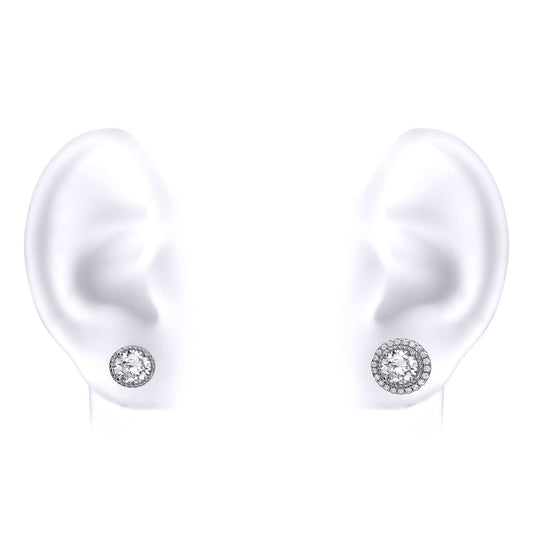 Silver  CZ Halo Stud Earrings - GVE418