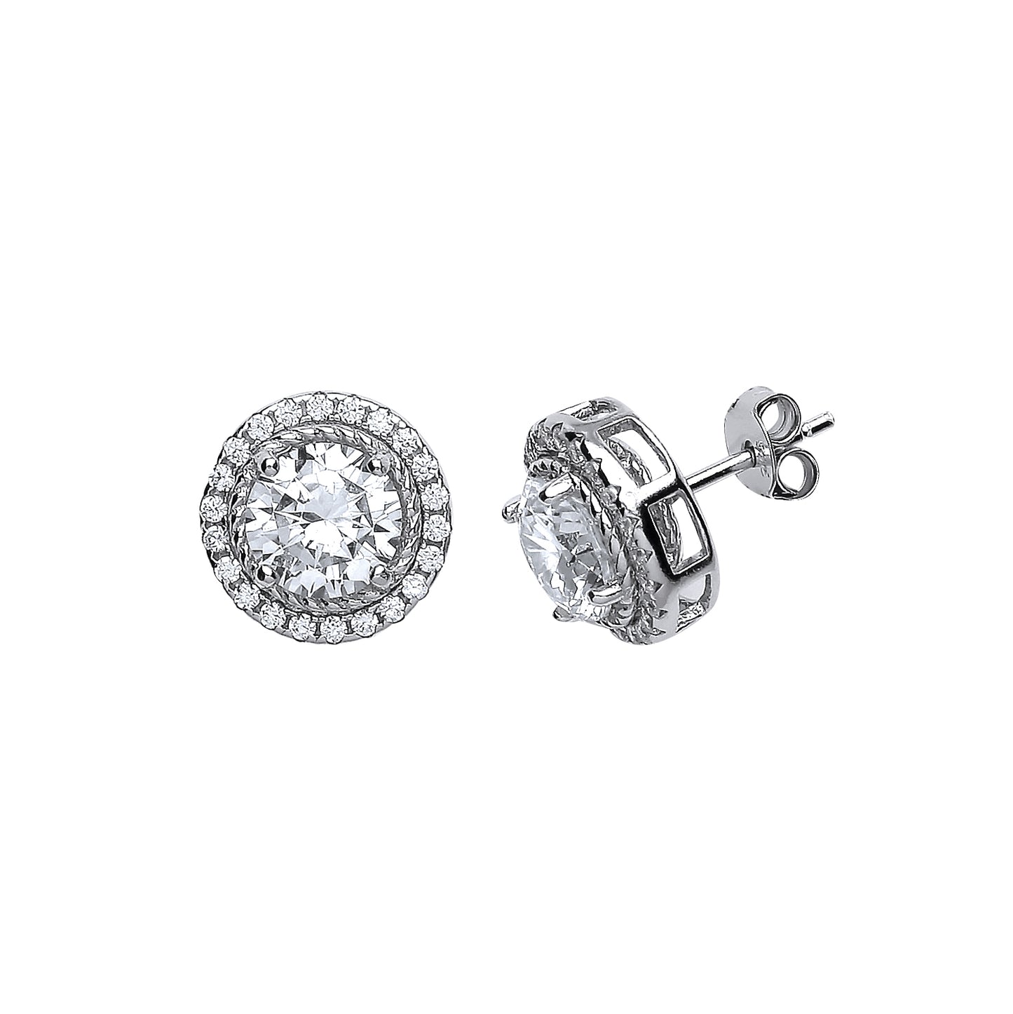 Silver  CZ Halo Stud Earrings - GVE418