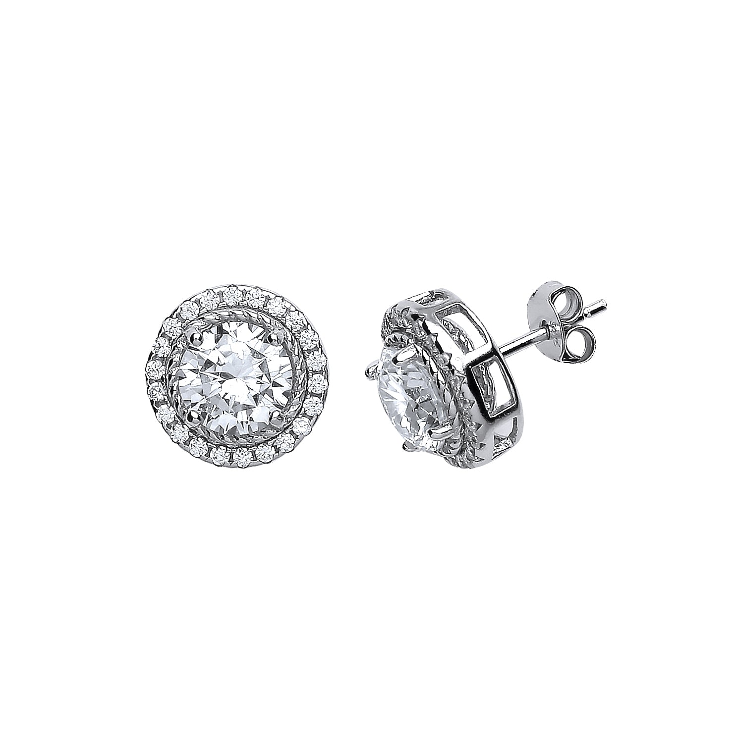 Silver  CZ Halo Stud Earrings - GVE418