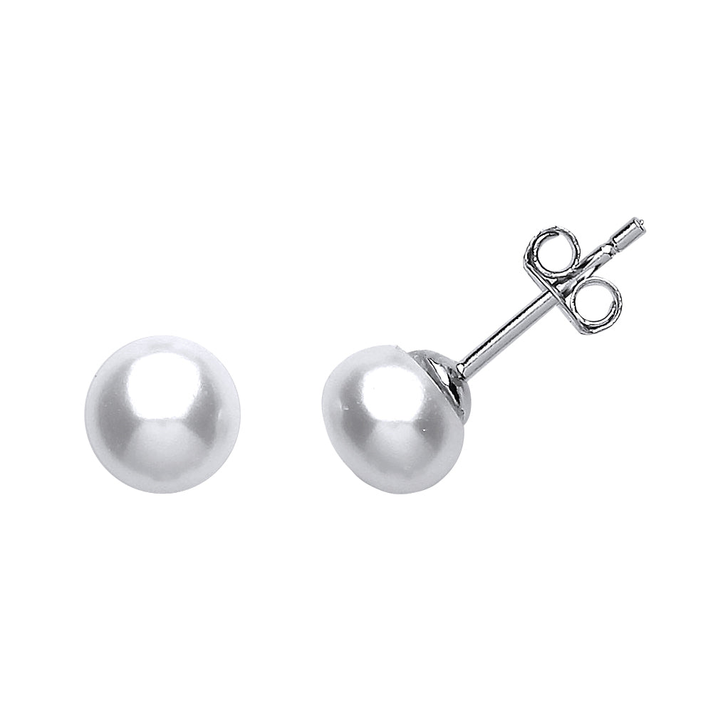 Silver  Simulated Pearl Solitaire Stud Earrings 6mm - GVE420-6MM