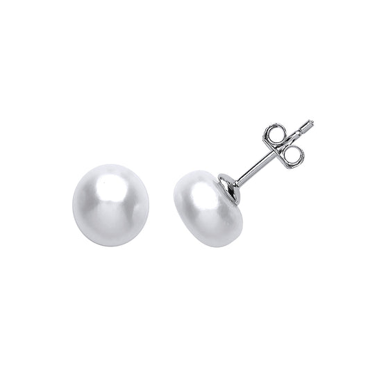Silver  Simulated Pearl Solitaire Stud Earrings 8mm - GVE420-8MM