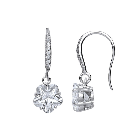 Silver  Star Shape CZ Star Flower Drop Earrings - GVE421