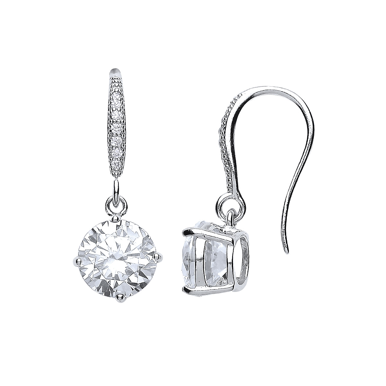 Silver  CZ Solitaire Drop Earrings - GVE422