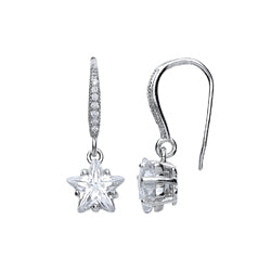 Silver  Star Shape CZ Star Flower Drop Earrings - GVE423