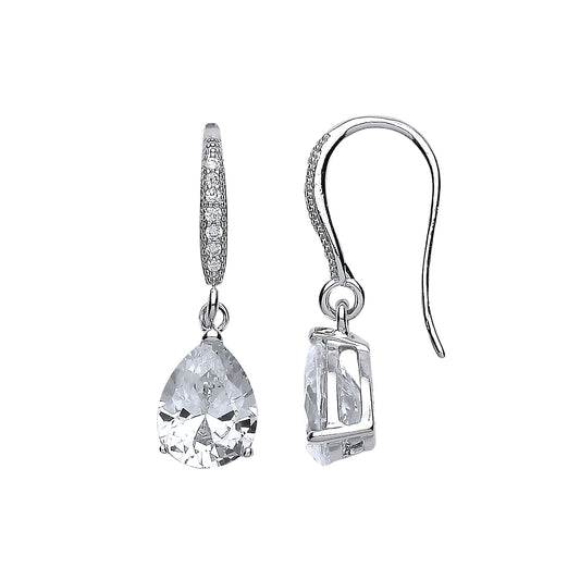 Silver  Pear CZ Tears of Joy Drop Earrings - GVE425