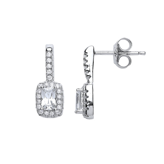 Silver  Emerald Cut CZ Drop Drop Earrings - GVE431