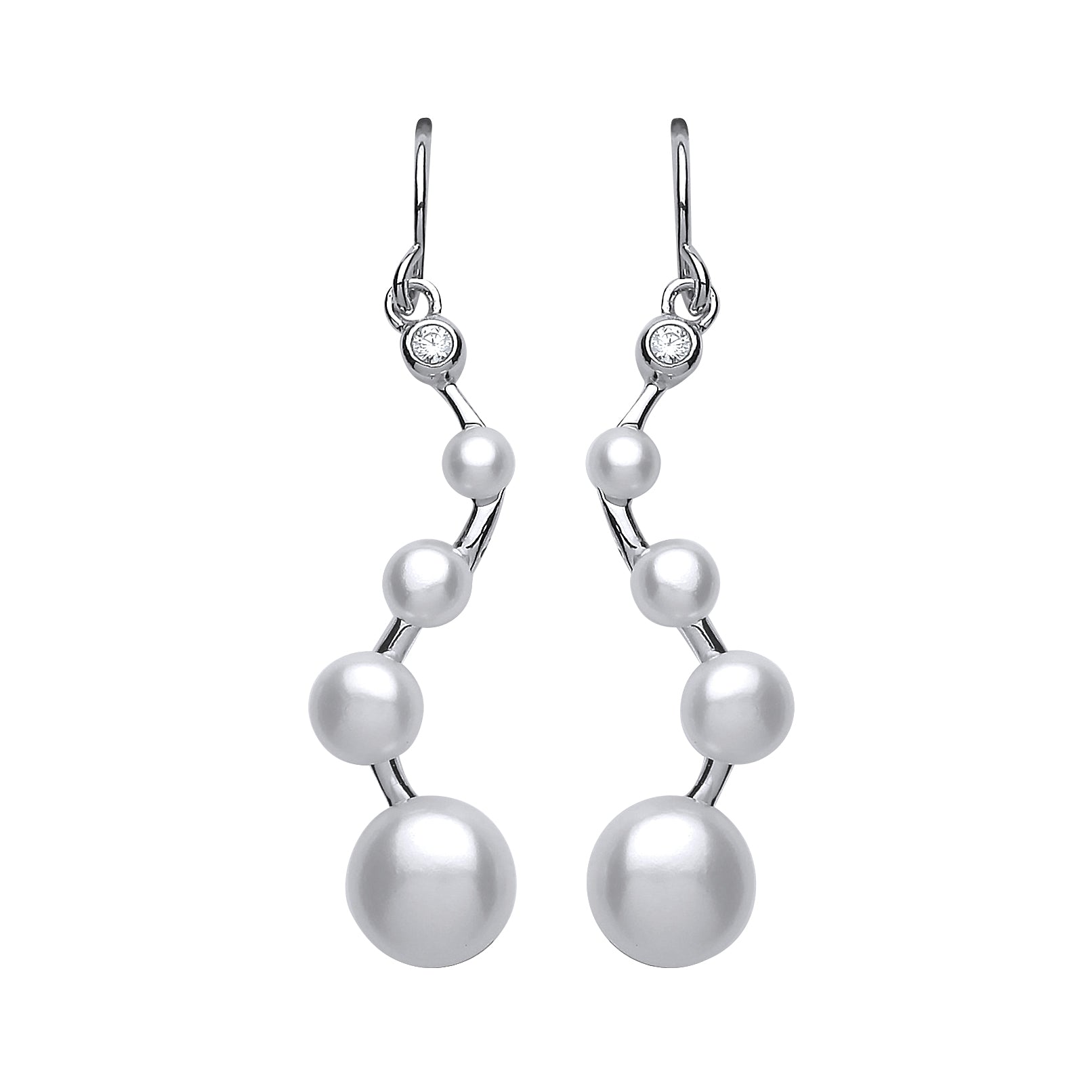 Silver  Pearl Zig Zag Drop Earrings 8mm - GVE458