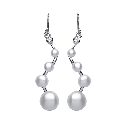 Silver  Pearl Zig Zag Drop Earrings 8mm - GVE458