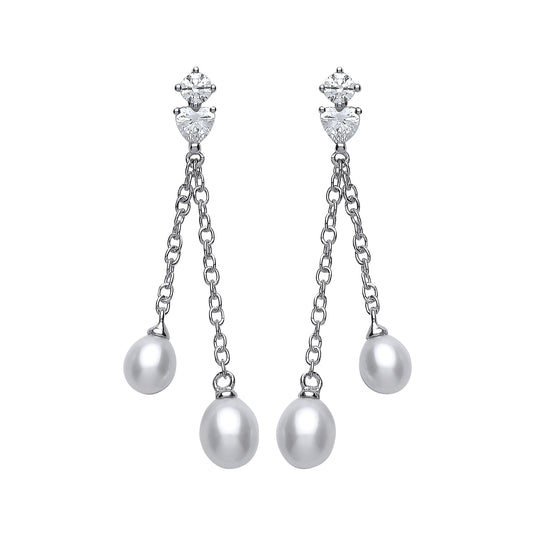 Silver  CZ Pearl Tears of Joy Drop Earrings 8mm - GVE459