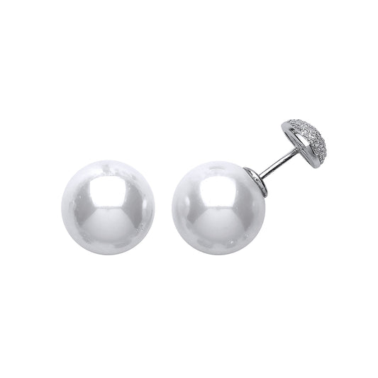 Silver  CZ Simulated Pearl Double Side Stud Earrings 12mm - GVE469