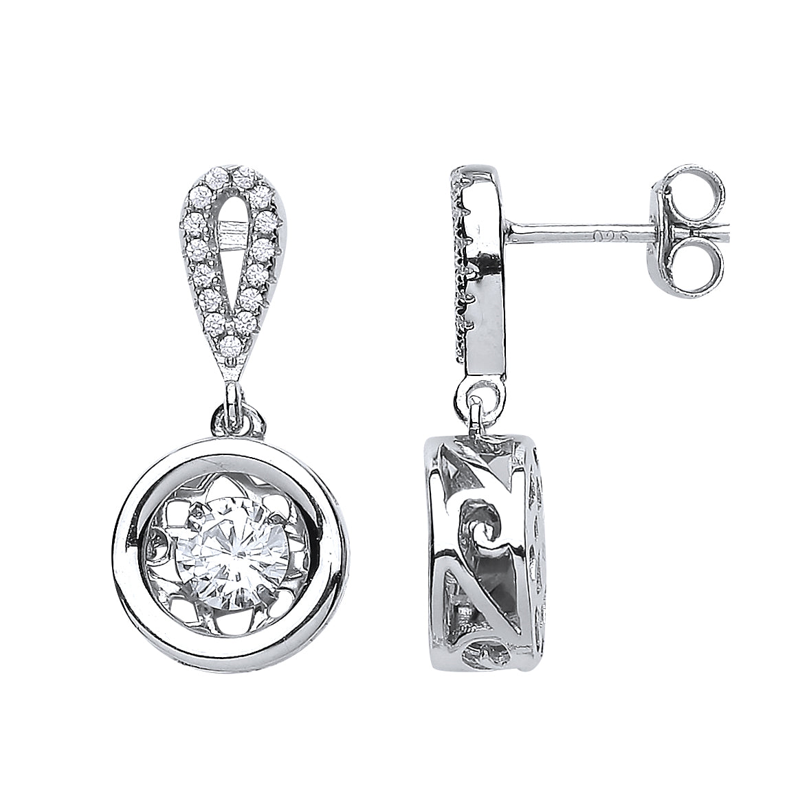 Silver  CZ Solitaire Drop Earrings - GVE471