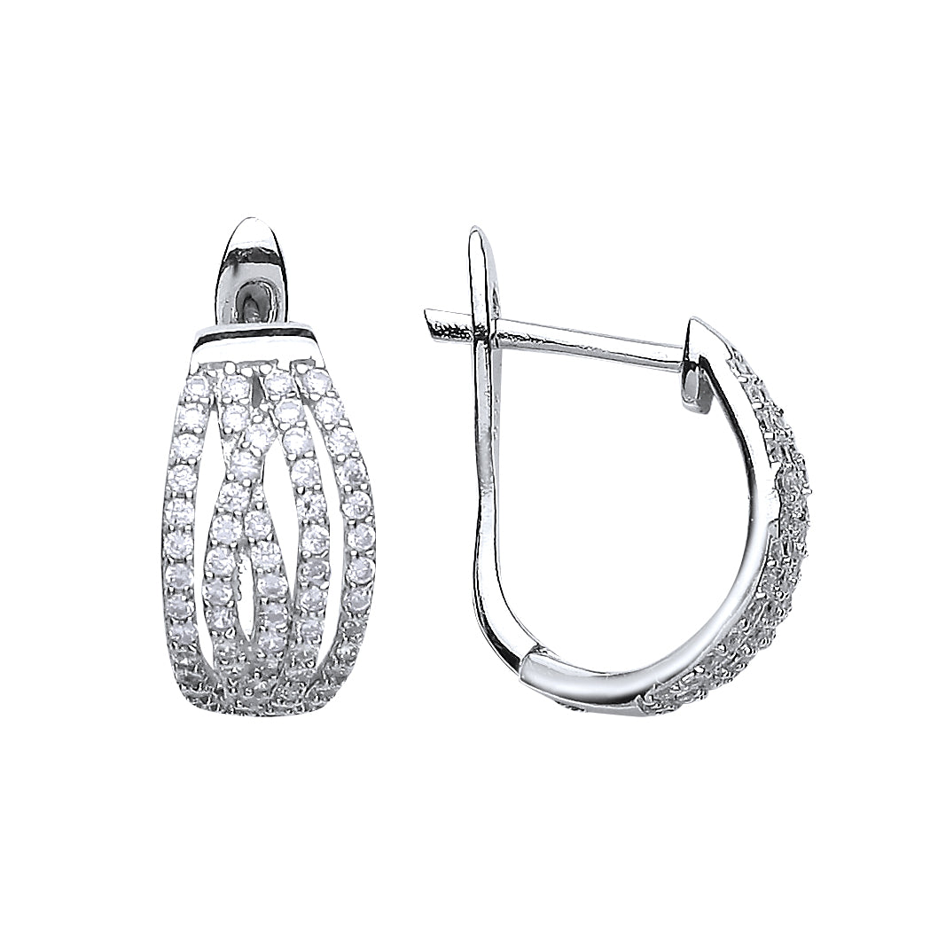 Silver  CZ Crossover Stud Earrings - GVE476