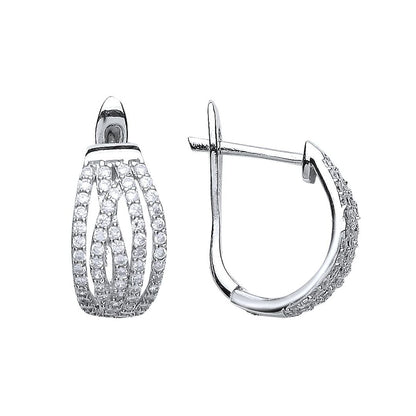Silver  CZ Crossover Stud Earrings - GVE476