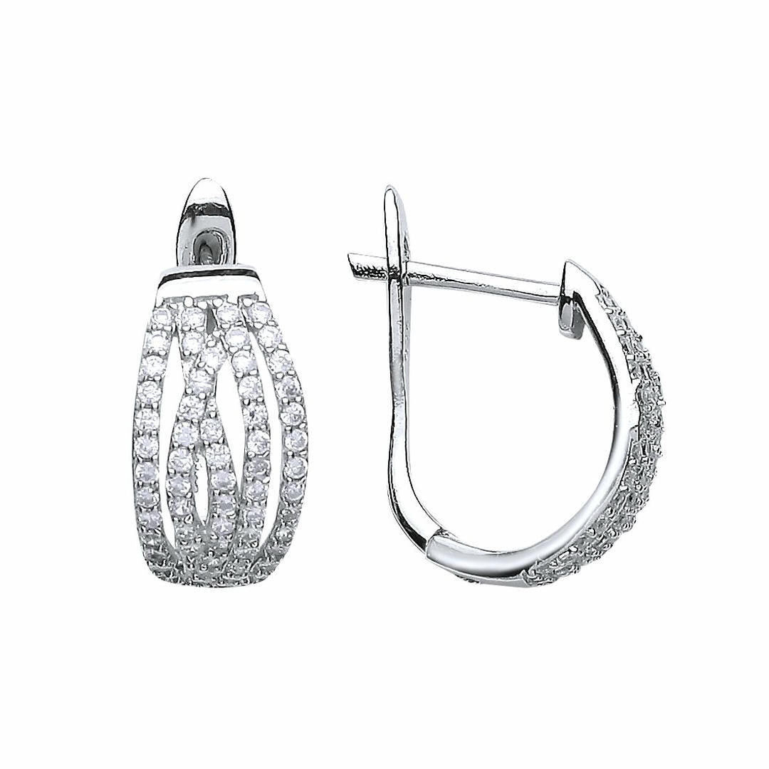 Silver  CZ Crossover Stud Earrings - GVE476