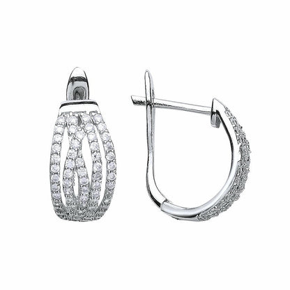 Silver  CZ Crossover Stud Earrings - GVE476