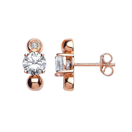 Rose Silver  CZ Solitaire Bead Drop Stud Earrings - GVE480