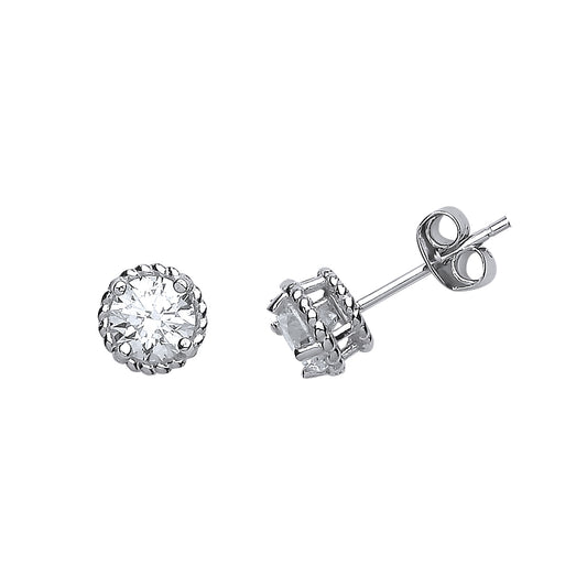 Silver  CZ Rope Edge Stud Earrings - GVE490