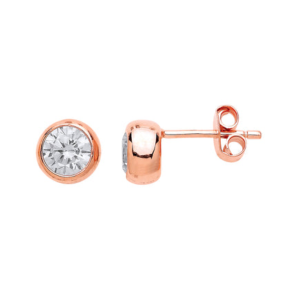 Rose Silver  CZ Rosey Donut Solitaire Stud Earrings - GVE491R