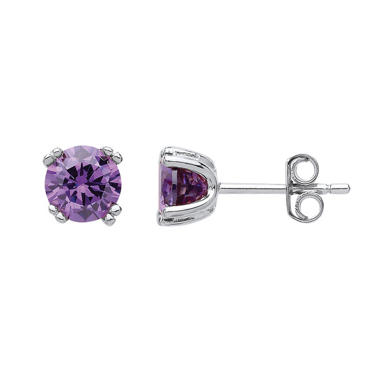 925 Silver  Purple CZ Double Peapod 4 Claw Solitaire Stud Earrings - GVE492AMRH