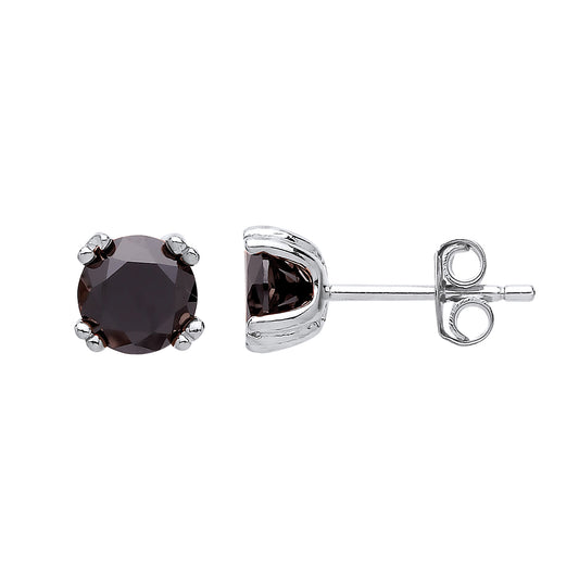 925 Silver  Black CZ Double Peapod 4 Claw Solitaire Stud Earrings - GVE492BLRH