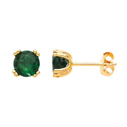 Gilded Silver  Green CZ Double 4 Claw Solitaire Stud Earrings 6mm - GVE492EM